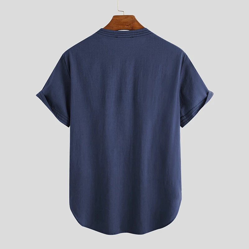 Linen Men's Short Sleeve Summer Cool Comfortable Shirt Tee Loose Tops Outdoor Hi — view 4