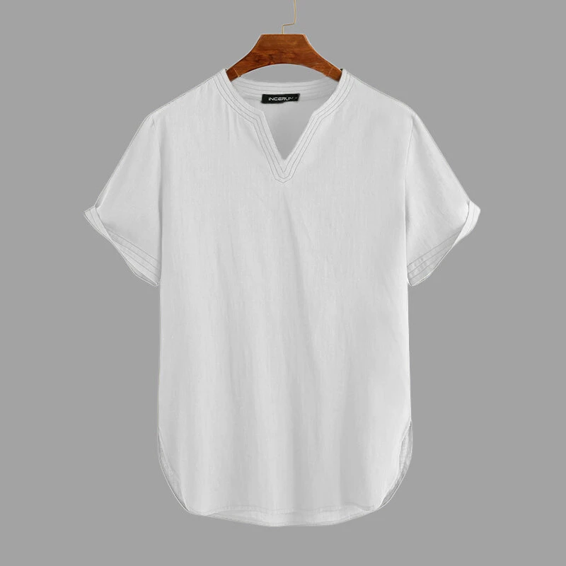Linen Men's Short Sleeve Summer Cool Comfortable Shirt Tee Loose Tops Outdoor Hi — view 5