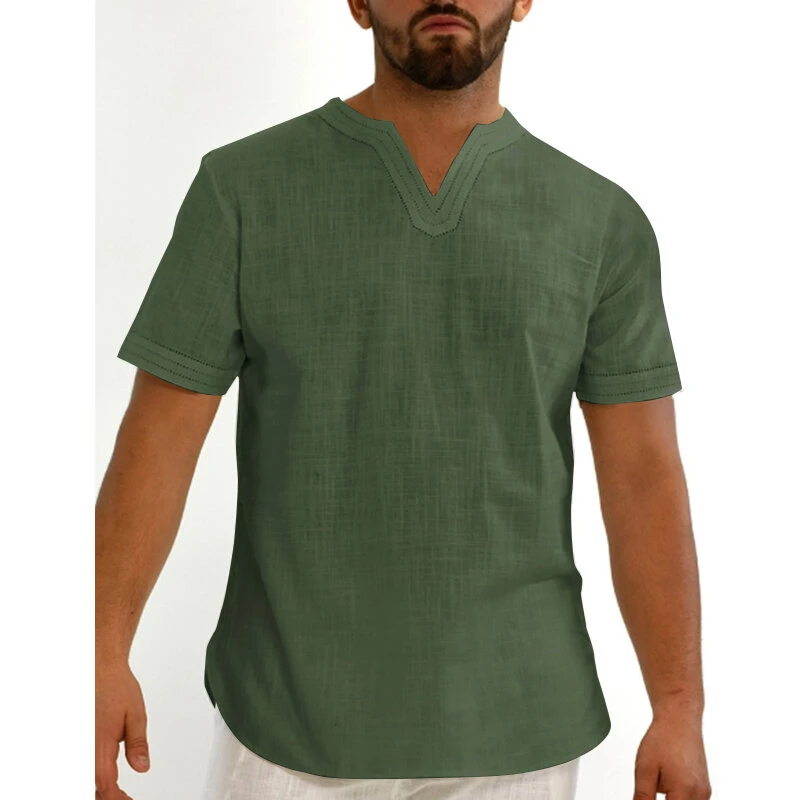 Linen Men's Short Sleeve Summer Cool Comfortable Shirt Tee Loose Tops Outdoor Hi — view 7