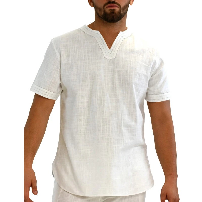 Linen Men's Short Sleeve Summer Cool Comfortable Shirt Tee Loose Tops Outdoor Hi — view 8