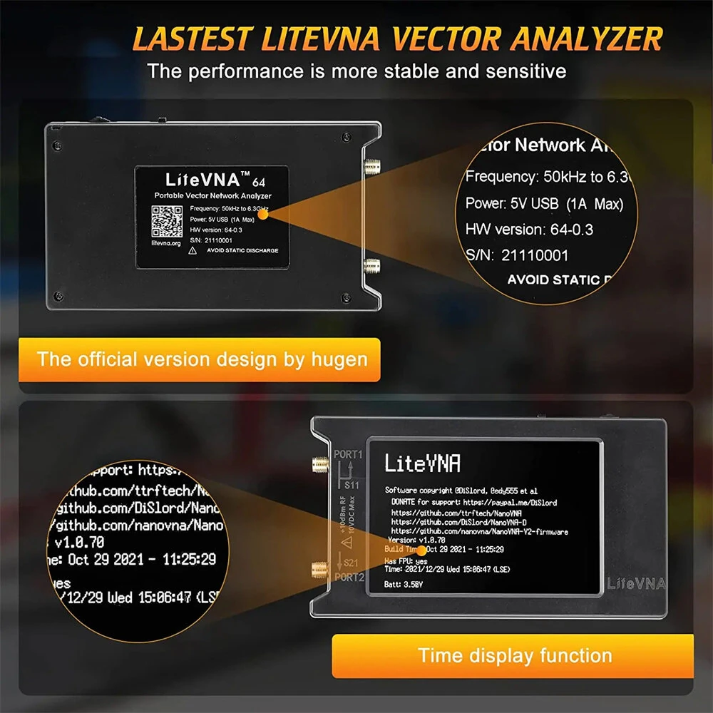 LiteVNA NanoVNA 50kHz-6.3GHz Vector Network Analyzer 4" Screen S Parameters HF VHF UHF SWR Phase Delay MicroSD Slot — view 3
