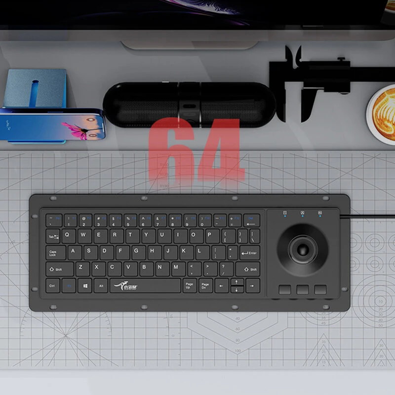 Little Kangaroo Wired Trackball Keyboard 64 Keys Scissor Switch Quiet Anti-interference Trackball Set Embedded USB Industrial Keyboard — view 7