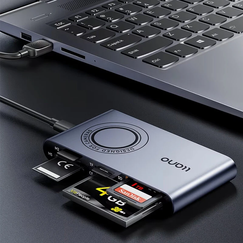 Llano R305 5-in-1 Card Reader USB 3.0 5Gbps Type-C Multi Slot Simultaneous Read CF SD TF MS M2 Aluminum Alloy Plug and Play for Camera Drone — view 2