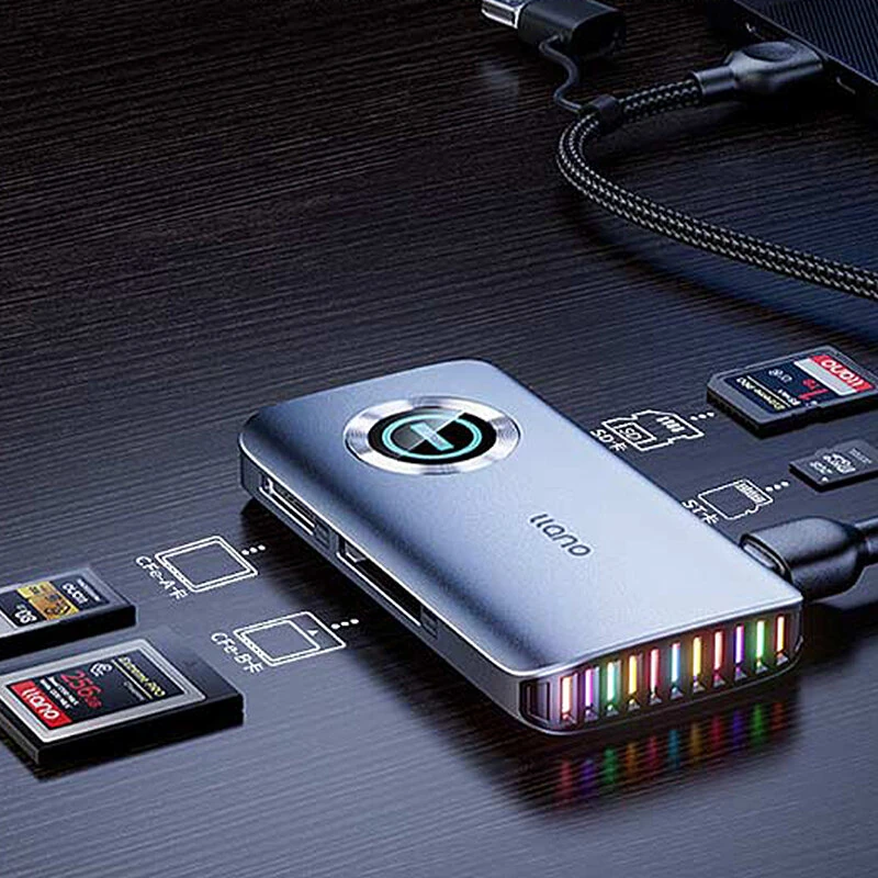 Llano R604 4-in-1 High-Speed Card Reader USB 3.2 Gen 2 10Gbps Aluminum Alloy CFe A/B SD TF Slot Heat Dissipation RGB Indicator Plug and Play for Photographer — view 2