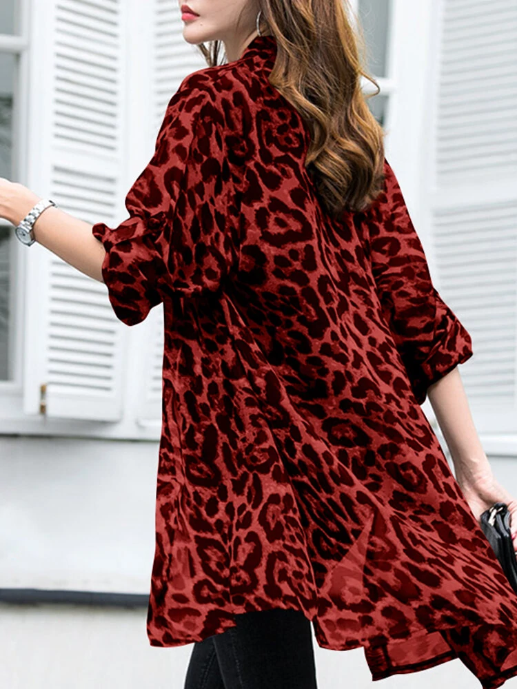 Long Sleeve Thin Light Chiffon Leopard Leisure Cardigan For Women — view 5