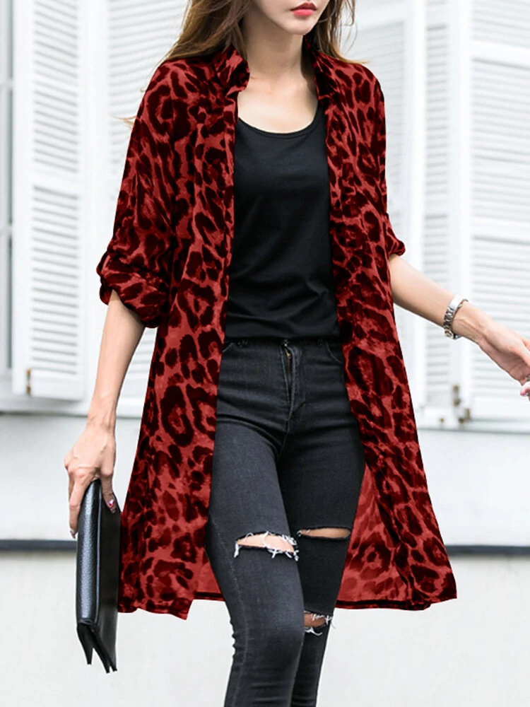 Long Sleeve Thin Light Chiffon Leopard Leisure Cardigan For Women — view 6