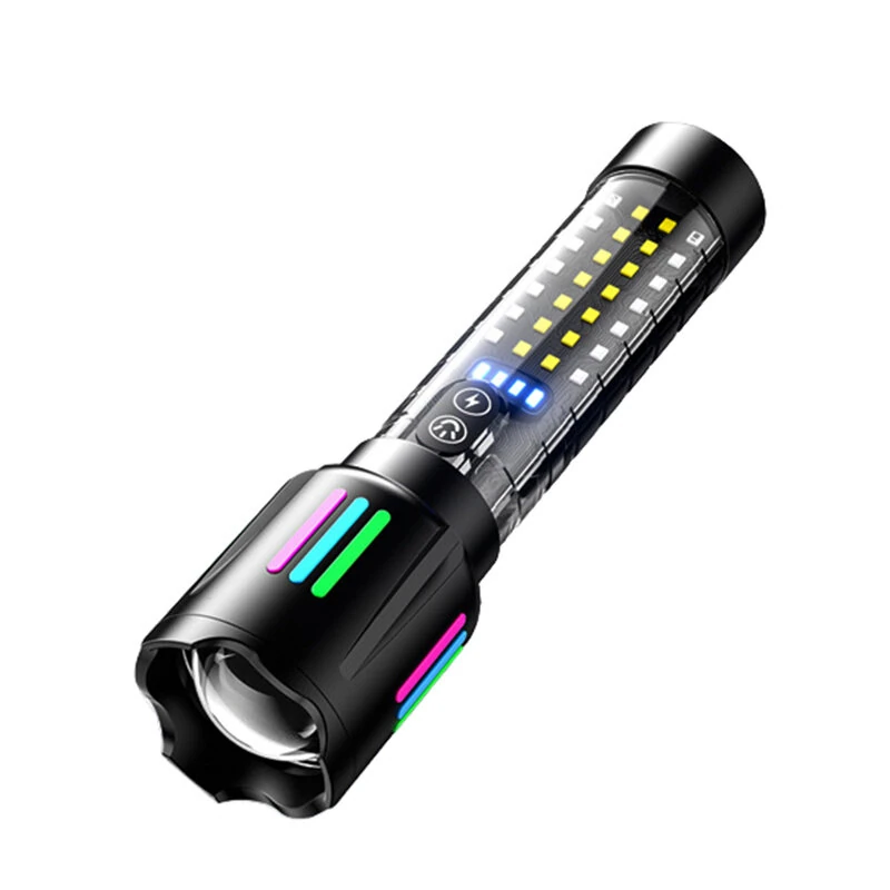 Longe Range Telescopic Zoom Whtie Spotlight LED Flashlight with Bright COB Floodlight Type-C Charging Emergency Tactical Handheld Light Multi Functional Outdoor Hiking Camping — Longe