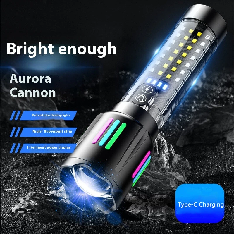 Longe Range Telescopic Zoom Whtie Spotlight LED Flashlight with Bright COB Floodlight Type-C Charging Emergency Tactical Handheld Light Multi Functional Outdoor Hiking Camping — view 5