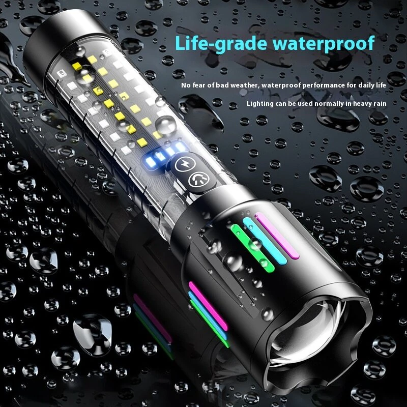 Longe Range Telescopic Zoom Whtie Spotlight LED Flashlight with Bright COB Floodlight Type-C Charging Emergency Tactical Handheld Light Multi Functional Outdoor Hiking Camping — view 7