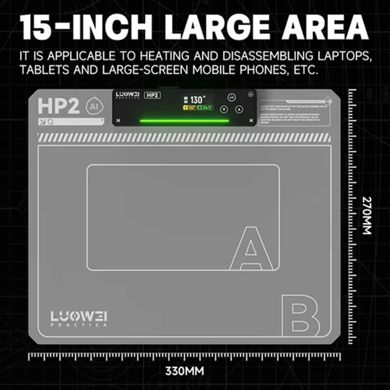 LUOWEI LW-HP2 15 Inch LCD Screen Heating Mat Dual Layer Silicone Adjustable Temperature Voice Control Rapid Heating to 130°C Large Work Area for Device Disassembly — view 2