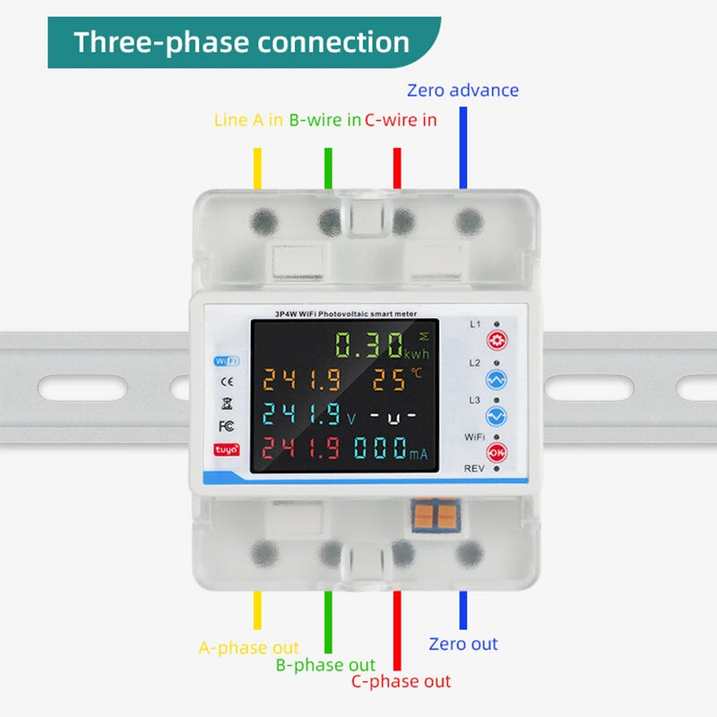 LY-3PN100A Guideway Three-phase WiFi Reclosing Protector Over Under Voltage Protection Current Limiting Leakage Protection Tuya WiFi Control Large LCD Screen Smart Home Breakers — view 3
