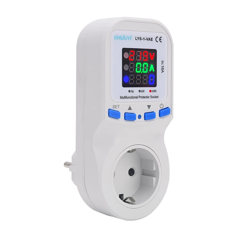 LYS-1-VAE Metering Protector Socket EU Plug with Large LED Display Current Voltage Energy Monitor Over Under Voltage Protection — image 1
