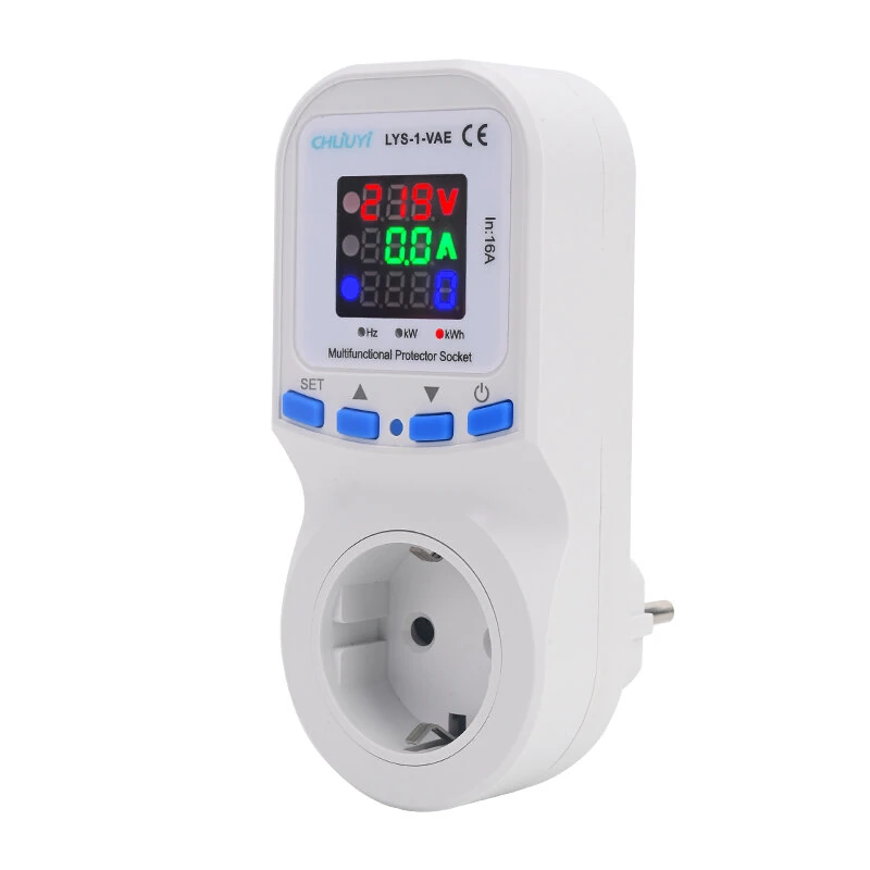 LYS-1-VAE Metering Protector Socket EU Plug with Large LED Display Current Voltage Energy Monitor Over Under Voltage Protection — view 3