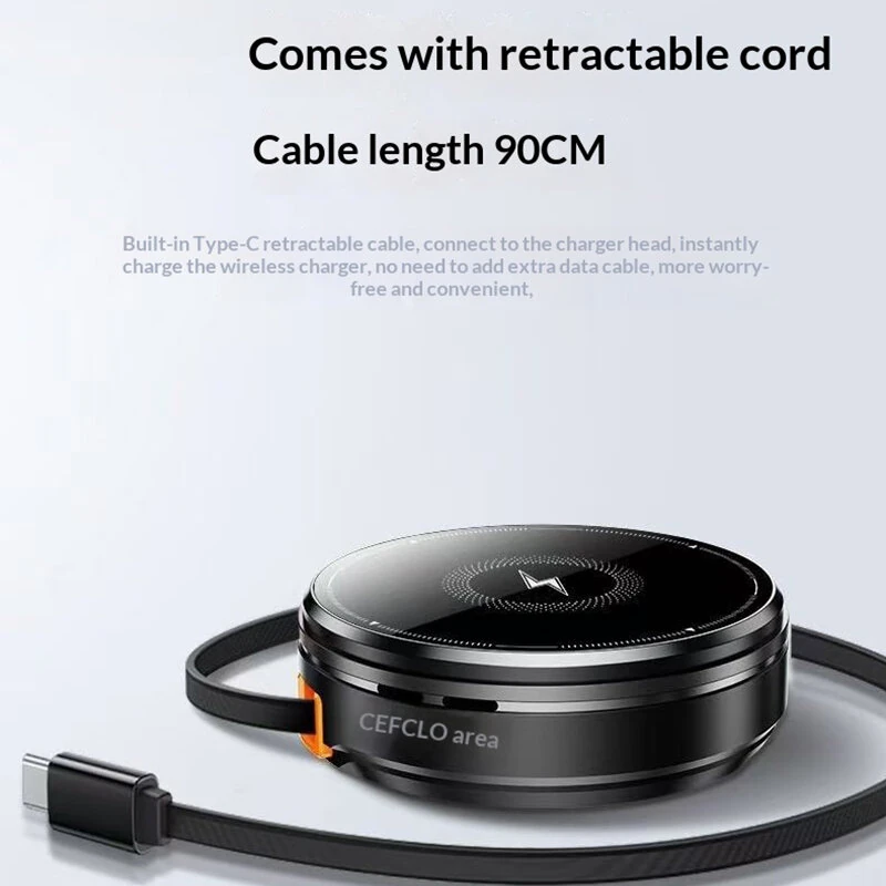 M1 15W 3-in-1 Magnetic Wireless Charger Come with 90cm Type-C Retractable Cable Fast Wireless Charging Pad for Smart Phones for iPhone 17 17Pro Max 16 15 14 for Xiaomi 17pro for Huawei Mate XTs for OPPO for Airpods for Apple Watch — view 6