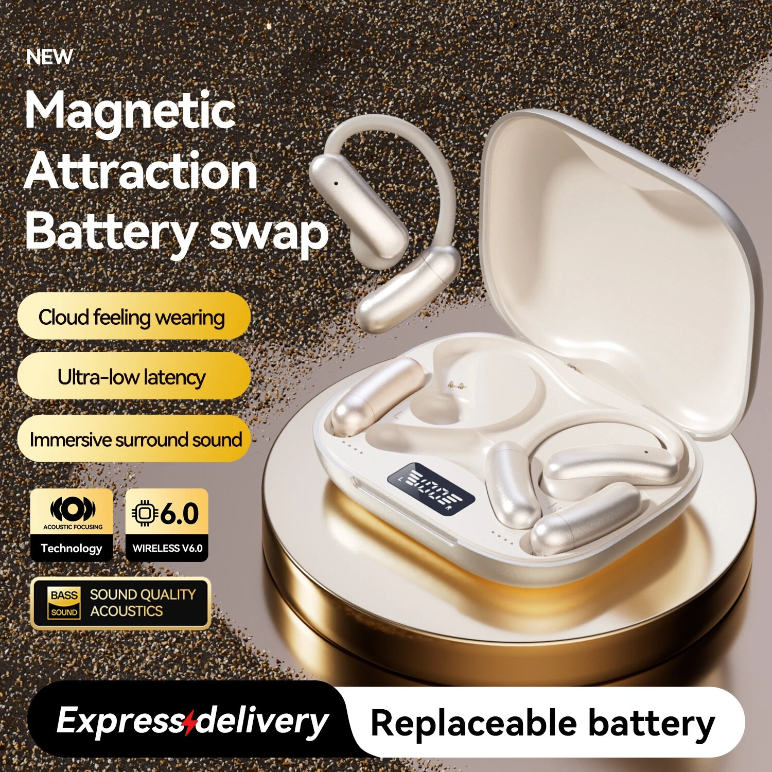 M143 TWS Headset Wireless bluetooth 6.0 Earphone ACS Panoramic Sound Directional Sound Transmission AI Call Noise Reduction 60H Playback Battery Digital Display Touch Control Earhooks Sports Headphones — view 2