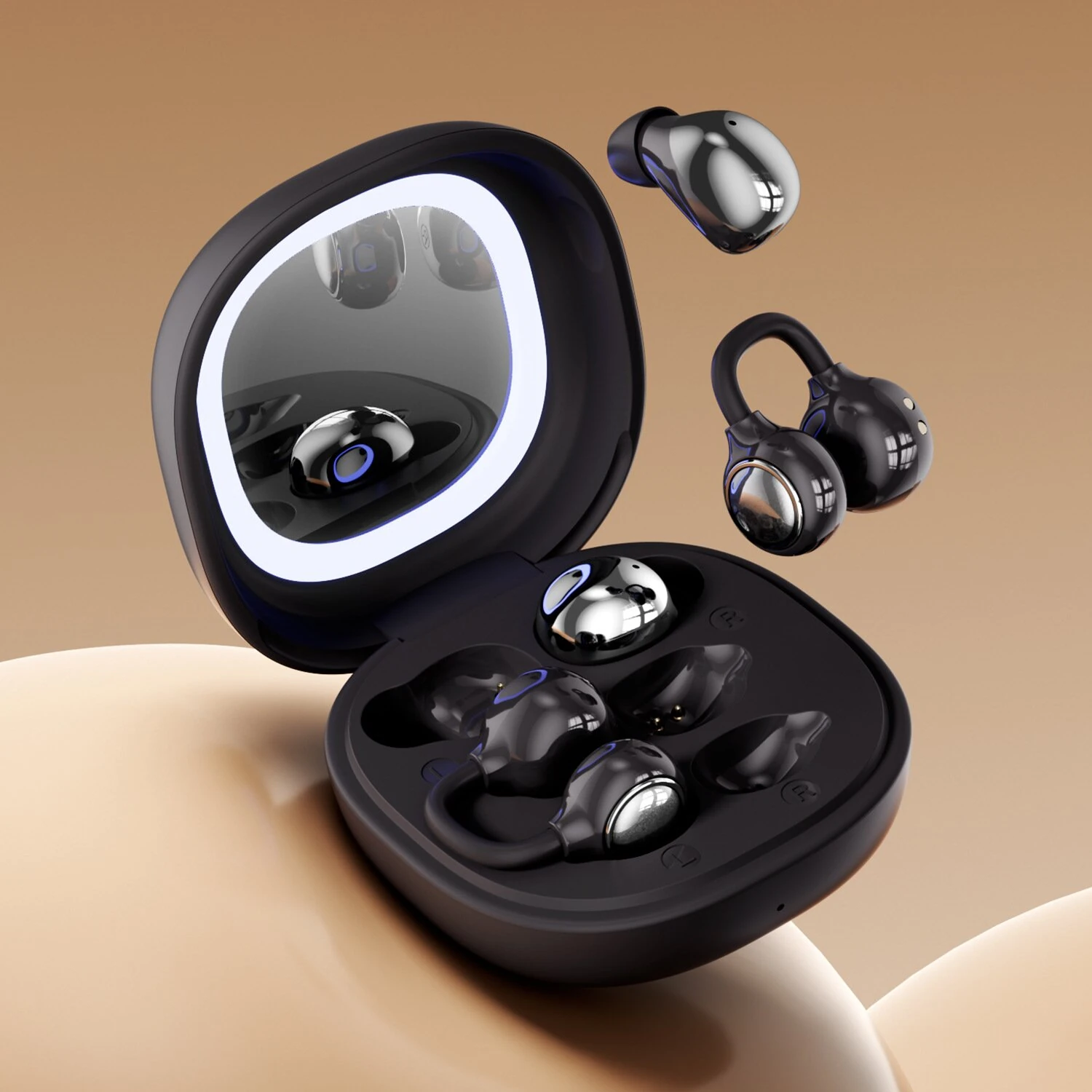 M165 Dual Earphone Design Headset Wireless bluetooth 6.0 Earphone 360° Panoramic Surround Sound DT Directional Sound Makeup Mirror Touch Control In-ear&Earhooks Dual Pairs Headphones — view 6