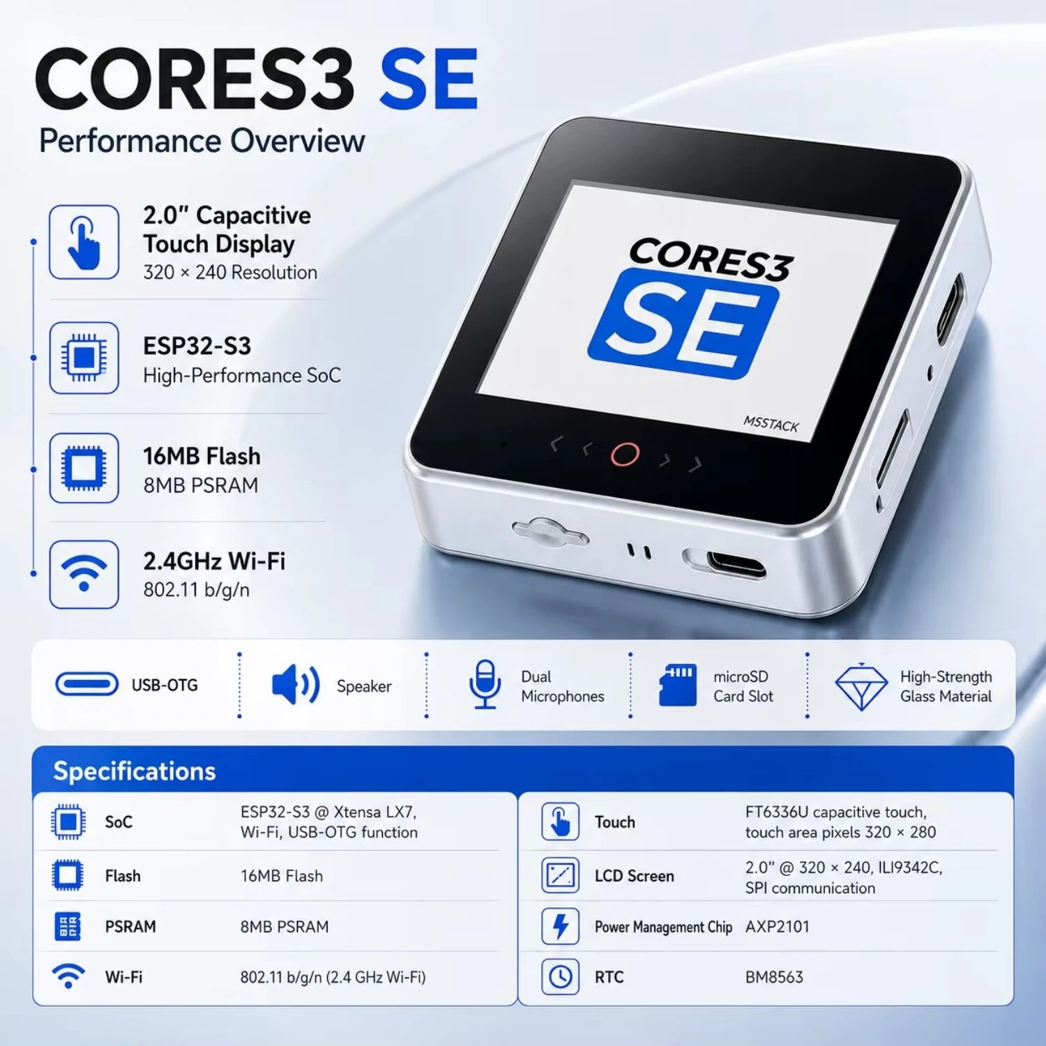 M5Stack CoreS3 SE ESP32-S3 Xtensa LX7 Smart Touch Controller 2 Inch IPS High Performance WIFI IoT Development Module — view 3