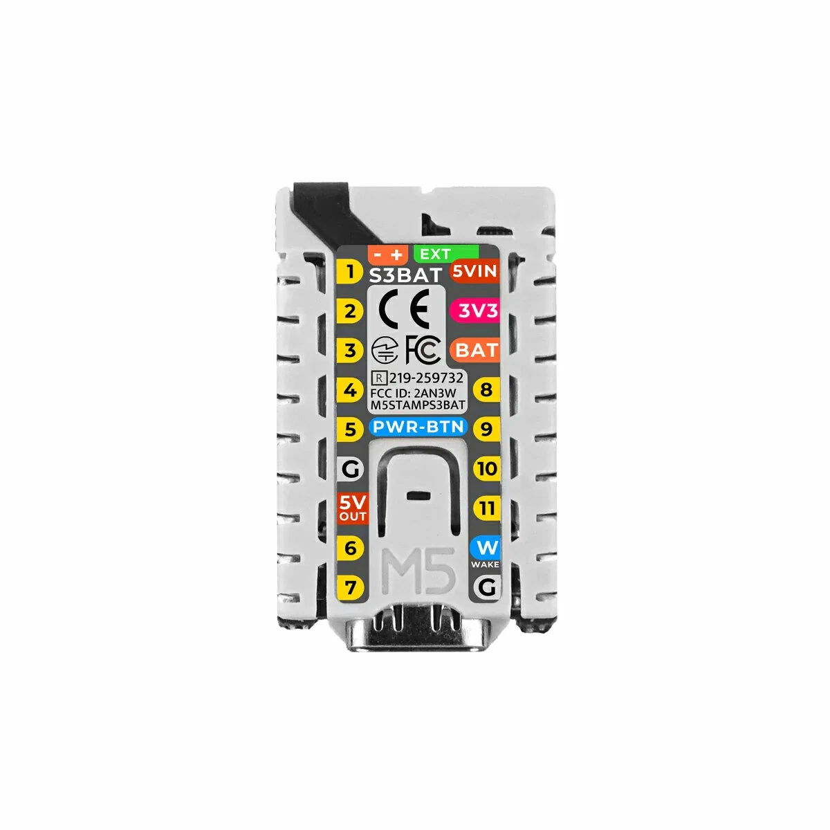 M5Stack M5StampS3 BAT Module ESP32-S3-PICO-1-N8R8 8MB Flash PSRAM 2.4GHz Wi-Fi Battery Power RGB LED with 2.54 Header Pin — view 2