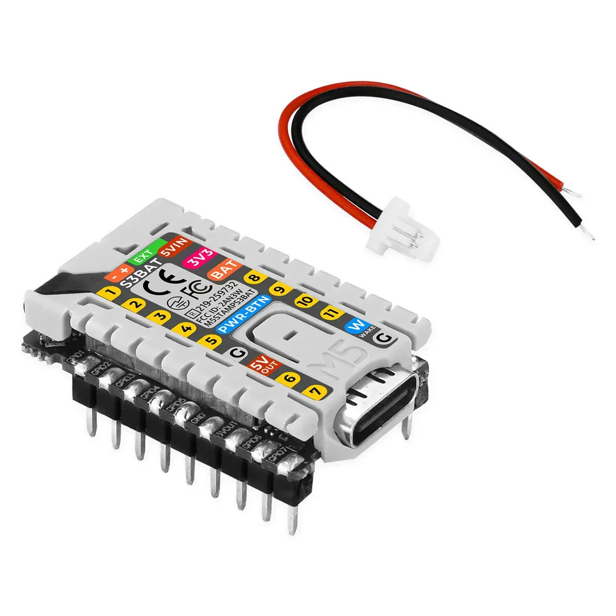 M5Stack M5StampS3 BAT Module ESP32-S3-PICO-1-N8R8 8MB Flash PSRAM 2.4GHz Wi-Fi Battery Power RGB LED with 2.54 Header Pin — view 7