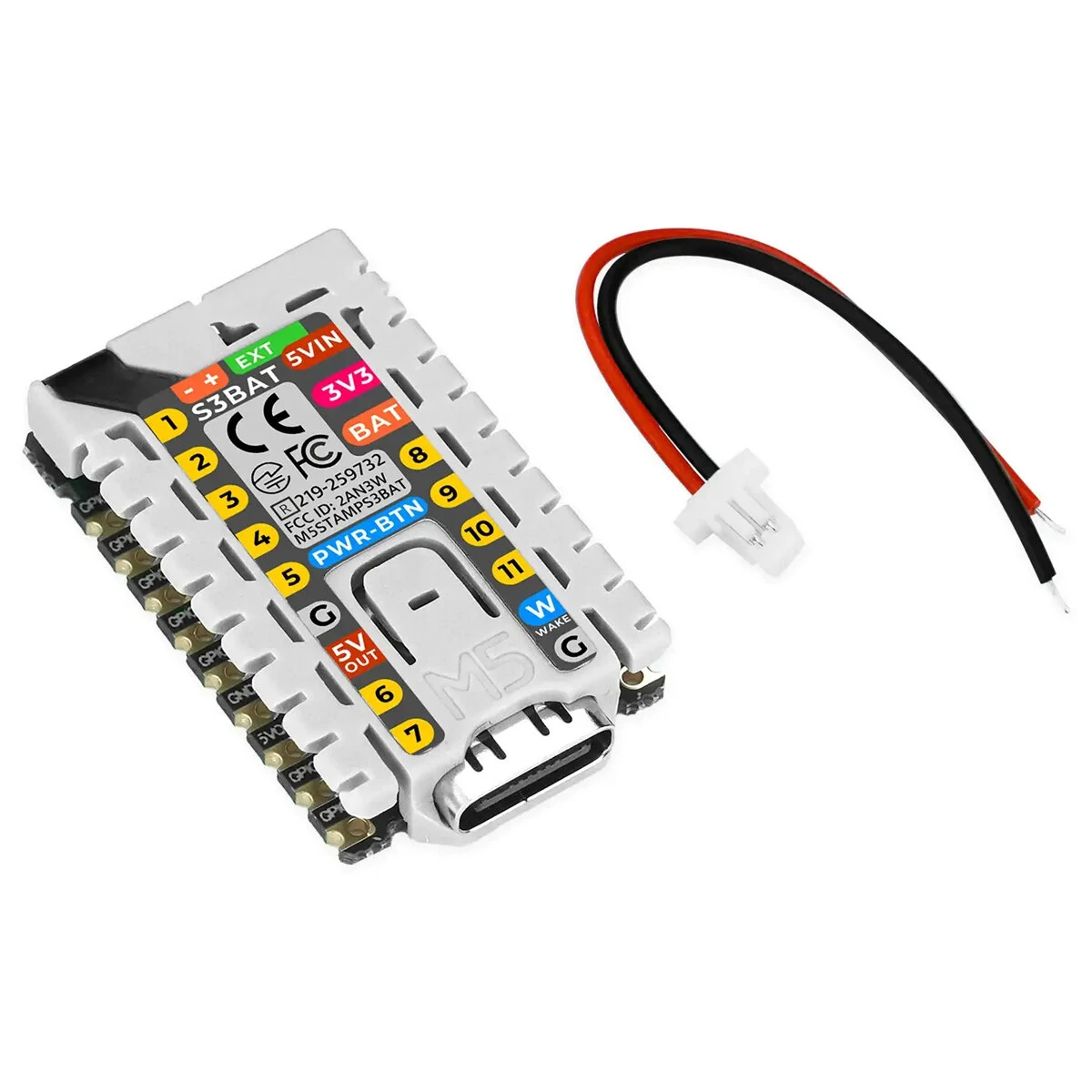 M5Stack M5StampS3 BAT Module with Battery Connector ESP32-S3-PICO-1-N8R8 8MB Flash PSRAM 2.4GHz Wi-Fi RGB LED IoT Development Board