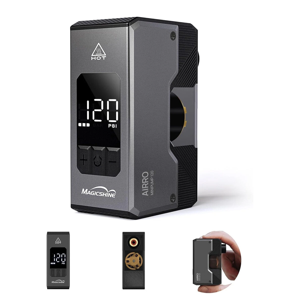 MAGICSHINE AIRRO Mini Bike Pump, Max 120 PSI Electric Bicycle Pump, Auto Stop, with Digital Pressure Gauge with Presta&Schrader, Universal for Bikes Inflation — image 1