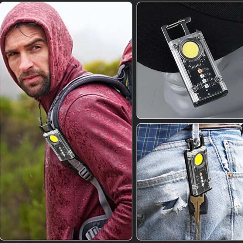 Magnetic COB LED Work Light Portable Keychain Flashlight UV Light Red/Blue Warning Green Light Keychain Light Mini Torch Light — view 3