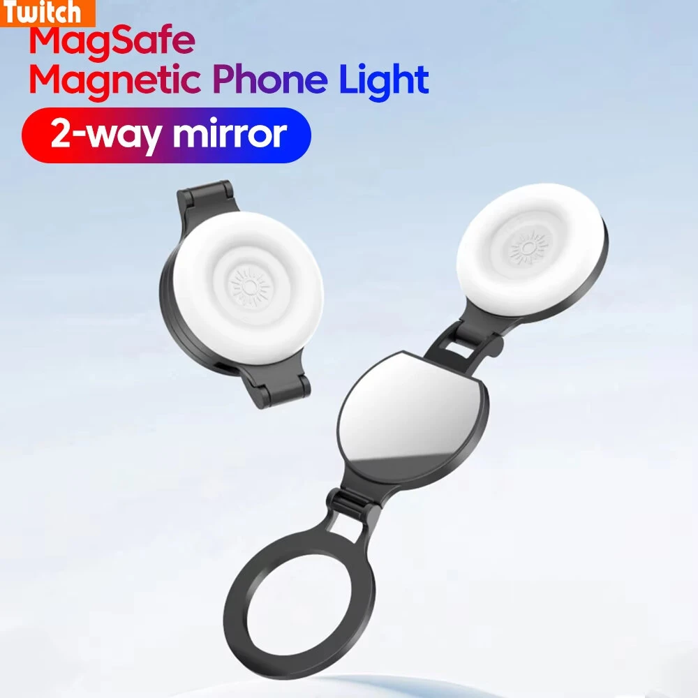 Magsafes Magnetic Phone Light Double-sided Mirror Foldable Magnetic Selfie Light Adjustable Light Phone Stand Fill Light Bracket — view 2