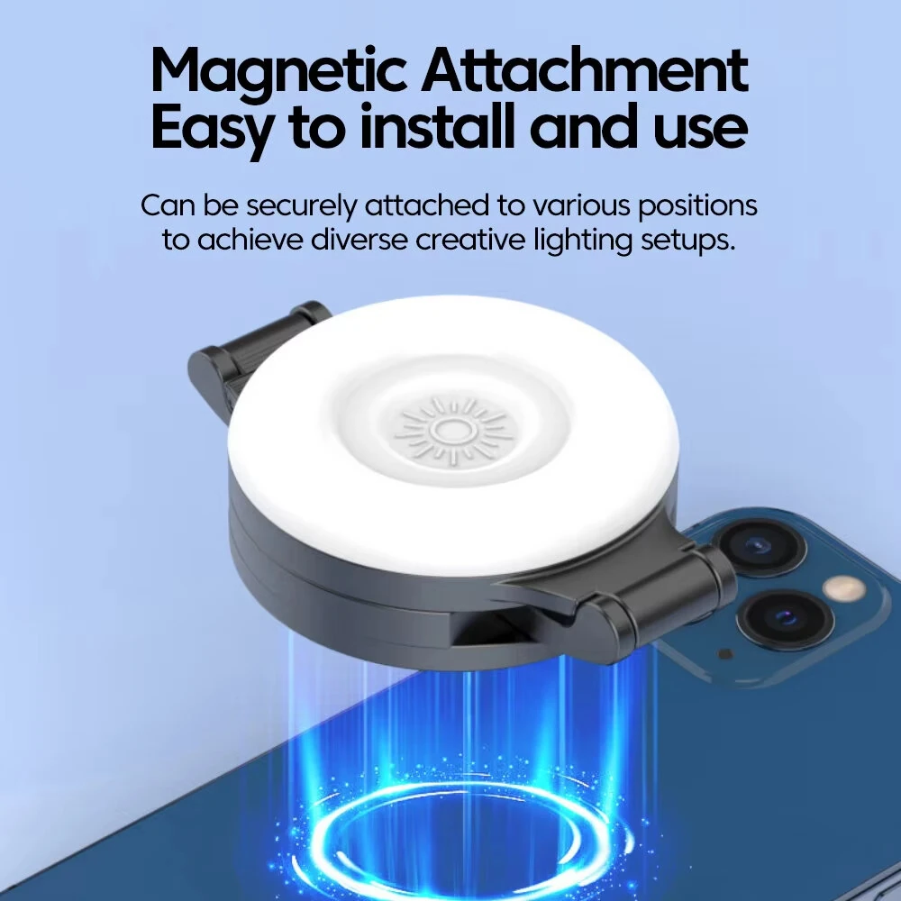 Magsafes Magnetic Phone Light Double-sided Mirror Foldable Magnetic Selfie Light Adjustable Light Phone Stand Fill Light Bracket — view 6