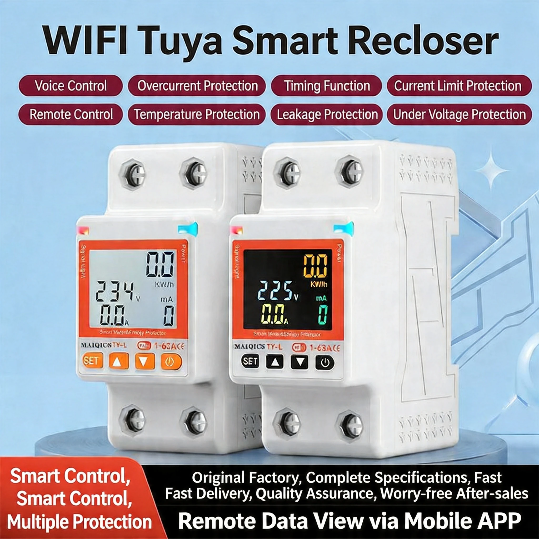 MAIQCS TY-L Smart WiFi Circuit Breaker 1-63A Adjustable Remote Control Over Under Voltage Leakage Protection Energy Monitoring Timer DIN Rail Tuya Smart Life Voice Compatible Alexa Google Assistant — view 2
