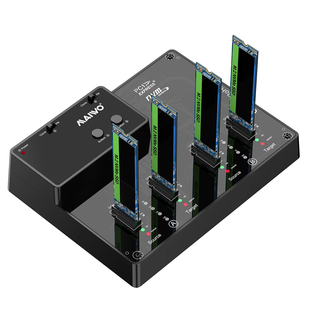 MAIWO 4-Bay M.2 NVME SSD Cloner Duplicator USB3.1 Gen2 10Gbps 4-Bay Offline Copy Tool-Free Docking Station Supports 2TB SSD for Mac Windows Linux