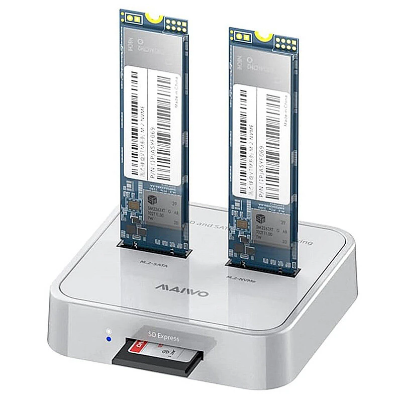 MAIWO K3016SD Dual Bay SSD Docking Station M.2 NVMe/SATA Dual Protocol USB 3.1 Gen 2 10Gbps High Speed External Hard Drive Reader with SD Express 7.0/7.1 Card Slot Data Hub Transfer Hard Drive Case for 2242/2260/2280/22110 — image 1