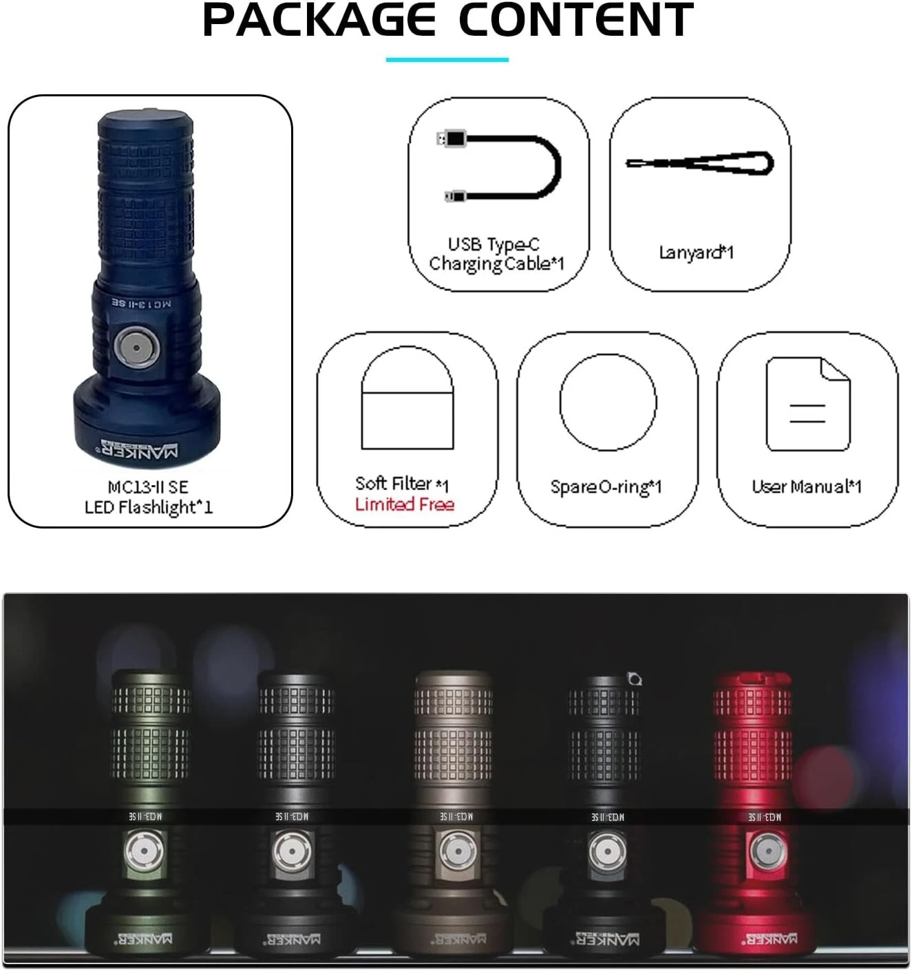 Manker MC13 II SE 4500LM High Lumens Rechargeable Flashlights 665 Meters Super Bright Magnetic LED Torch 18350/18650 Battery Convertible Extendable Body Design for Emergencies Camping Searching — view 3