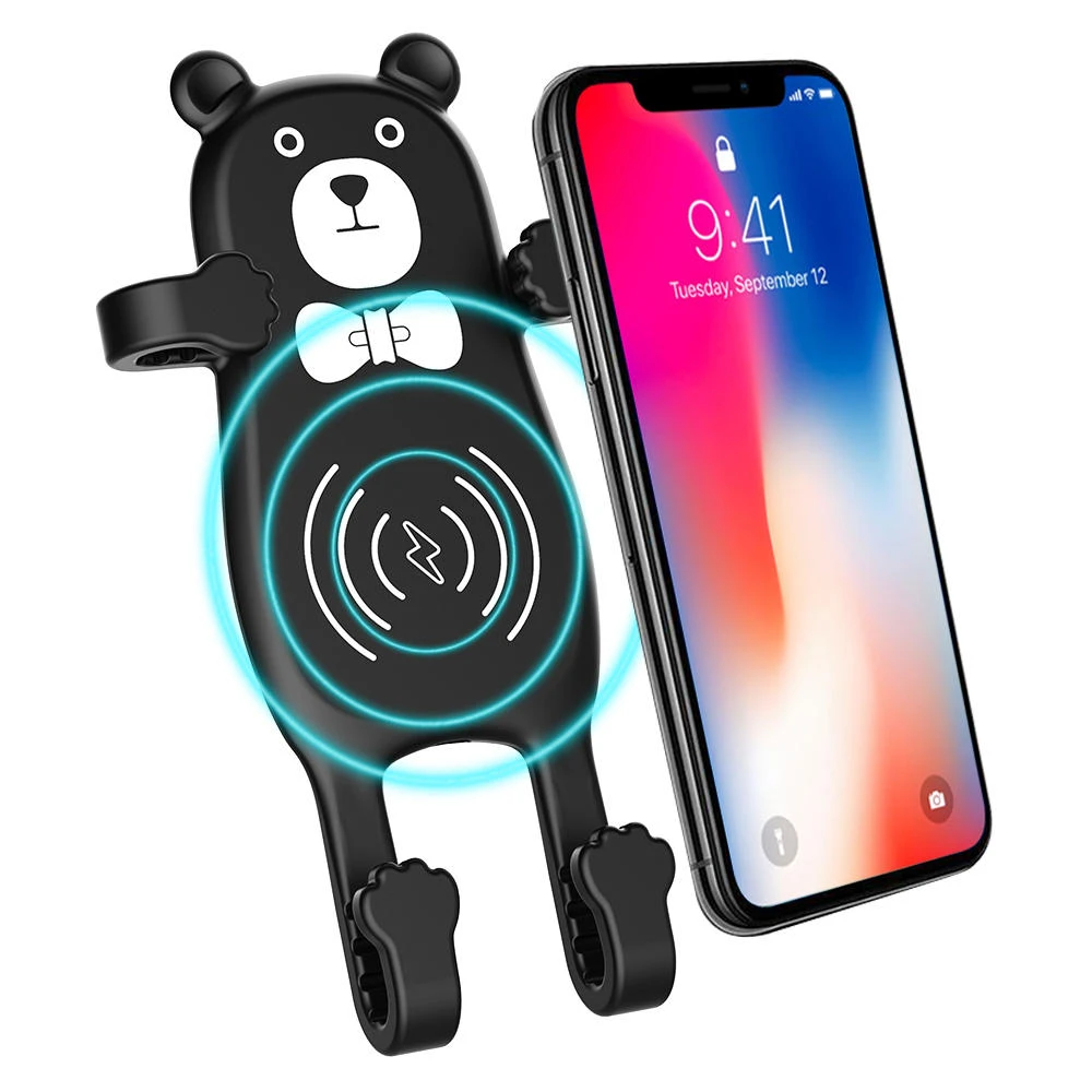 MANMOO BEAR X8 Car QI Air Vent Wireless Phone Charger Holder Silicon Gel Mount for iPhone XS — view 11