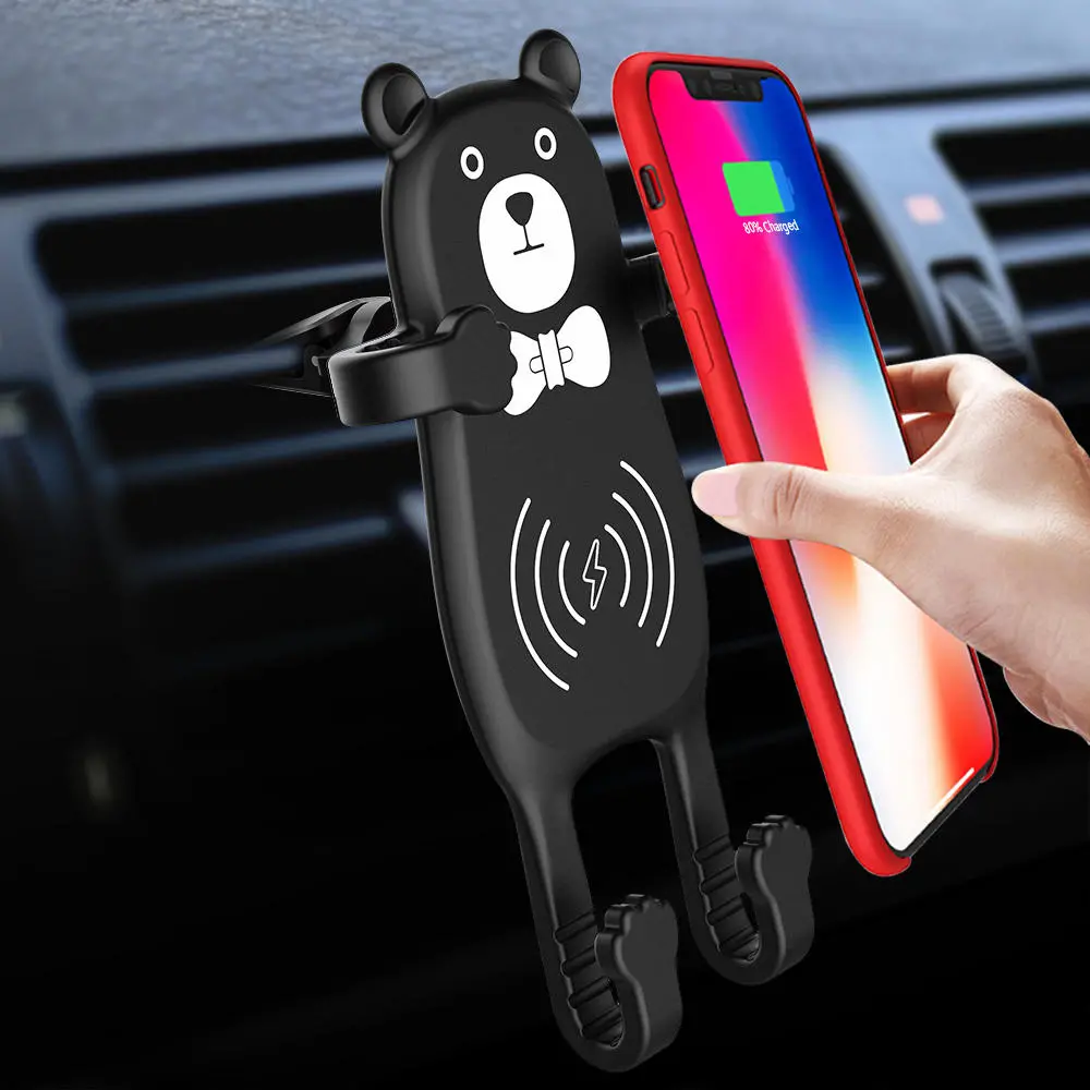 MANMOO BEAR X8 Car QI Air Vent Wireless Phone Charger Holder Silicon Gel Mount for iPhone XS — view 2