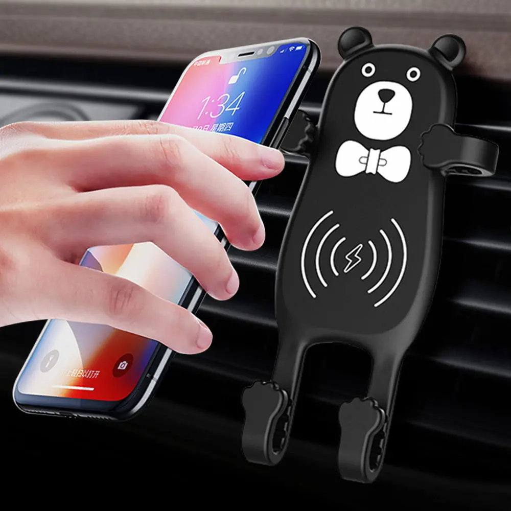 MANMOO BEAR X8 Car QI Air Vent Wireless Phone Charger Holder Silicon Gel Mount for iPhone XS — view 3