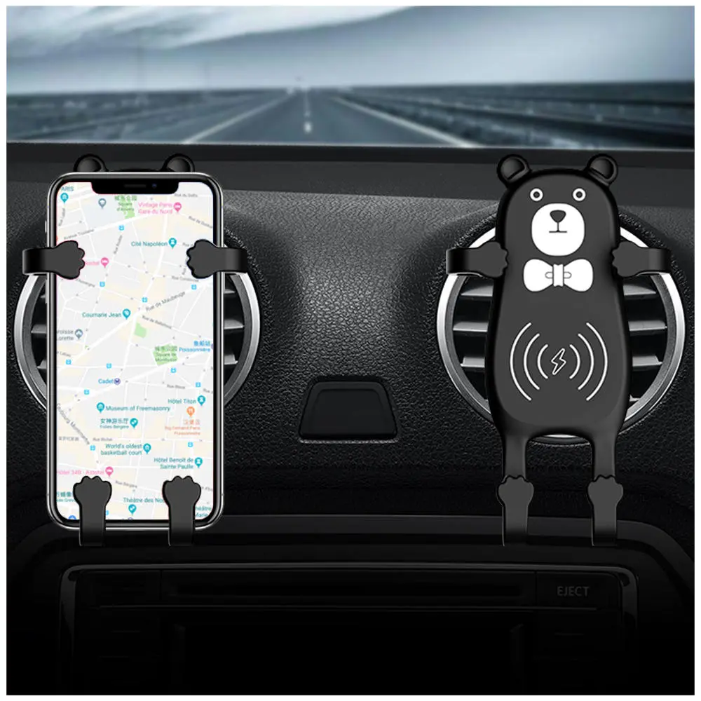 MANMOO BEAR X8 Car QI Air Vent Wireless Phone Charger Holder Silicon Gel Mount for iPhone XS — view 4