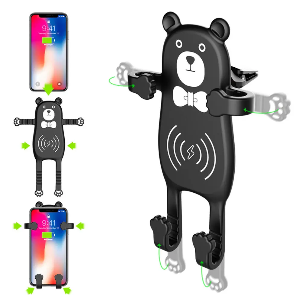 MANMOO BEAR X8 Car QI Air Vent Wireless Phone Charger Holder Silicon Gel Mount for iPhone XS — view 5