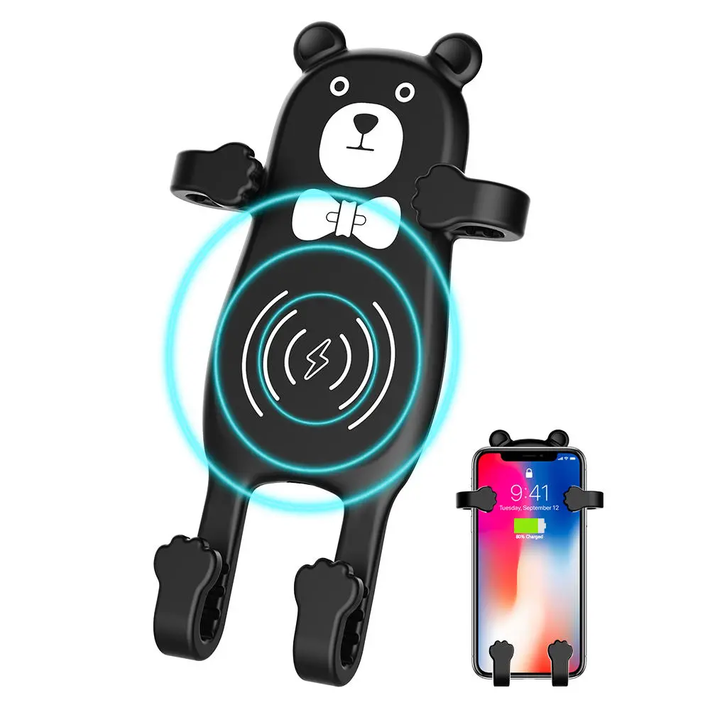 MANMOO BEAR X8 Car QI Air Vent Wireless Phone Charger Holder Silicon Gel Mount for iPhone XS — view 6