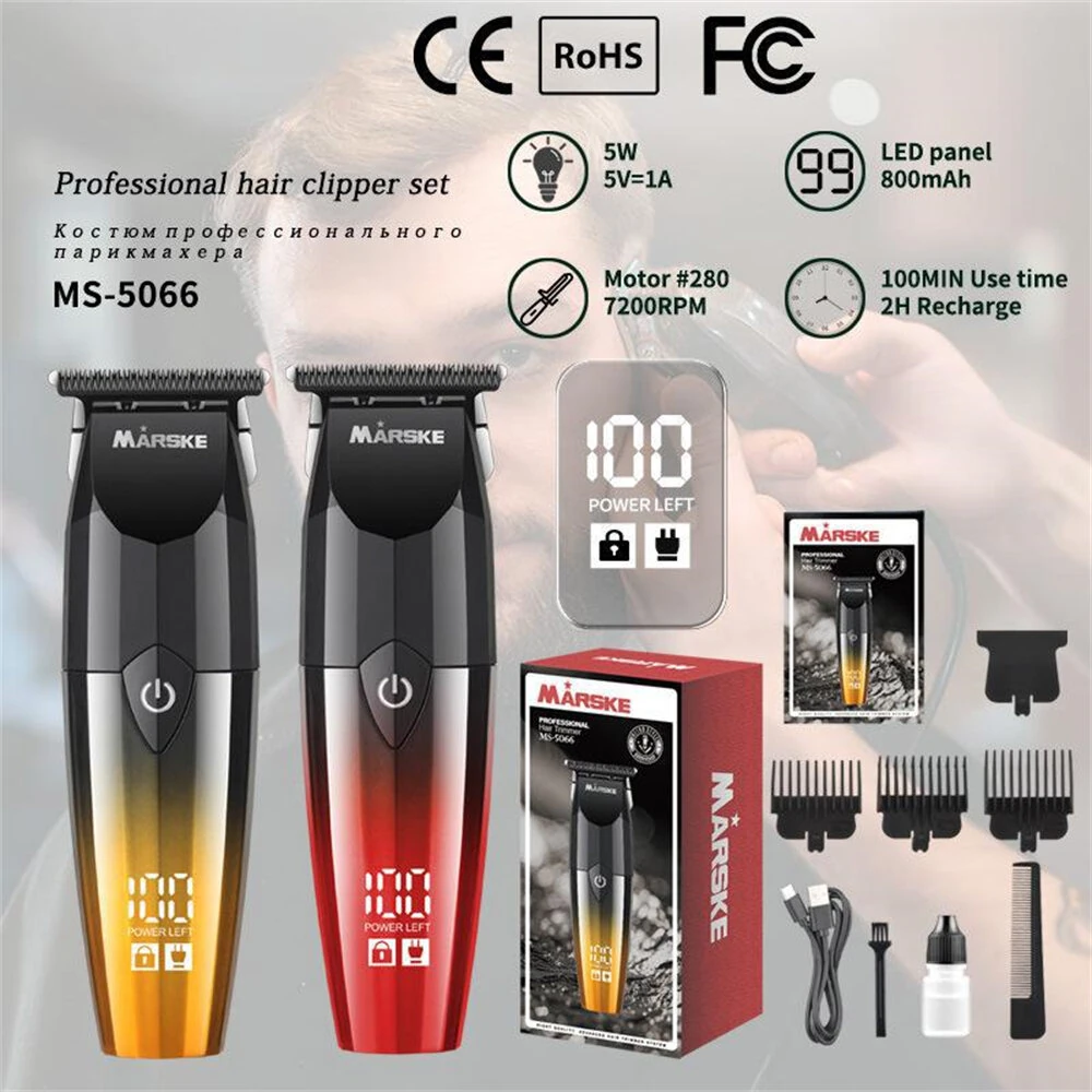 Marske MS-5066 Professional Hair Clipper 7200RPM Motor 800mAh Battery USB Recharge R-Shaped Blade Digital Display Adjustable Comb Trimmer — view 2