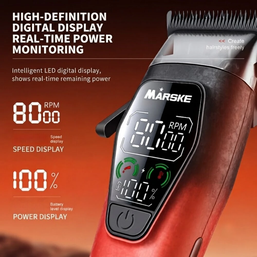 MARSKE MS-5090 Electric Hair Clipper 8000RPM High Speed Blades Adjustable 4000mAh Long Battery 36dB Low Noise Professional Trimmer Grooming Kit with LED Display for Home Salon Use — view 5