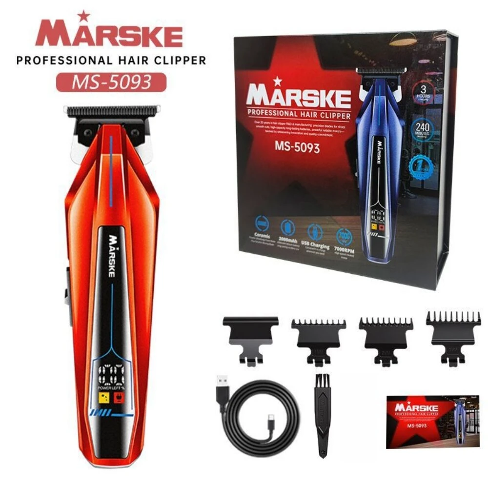 MARSKE MS-5093 Professional Hair Clipper 7000RPM High Speed 2000mAh Long Battery Multi Guide Combs Cordless Rechargeable Hair Trimmer with LED Digital Display for Home Salon Use — view 2