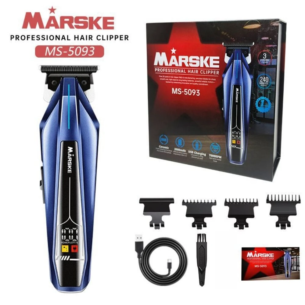 MARSKE MS-5093 Professional Hair Clipper 7000RPM High Speed 2000mAh Long Battery Multi Guide Combs Cordless Rechargeable Hair Trimmer with LED Digital Display for Home Salon Use — view 3