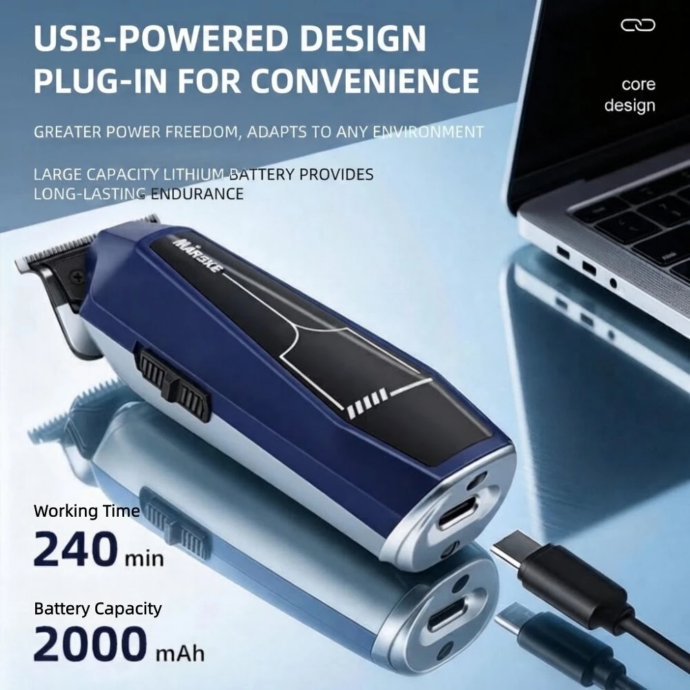 MARSKE MS-5093 Professional Hair Clipper 7000RPM High Speed 2000mAh Long Battery Multi Guide Combs Cordless Rechargeable Hair Trimmer with LED Digital Display for Home Salon Use — view 6