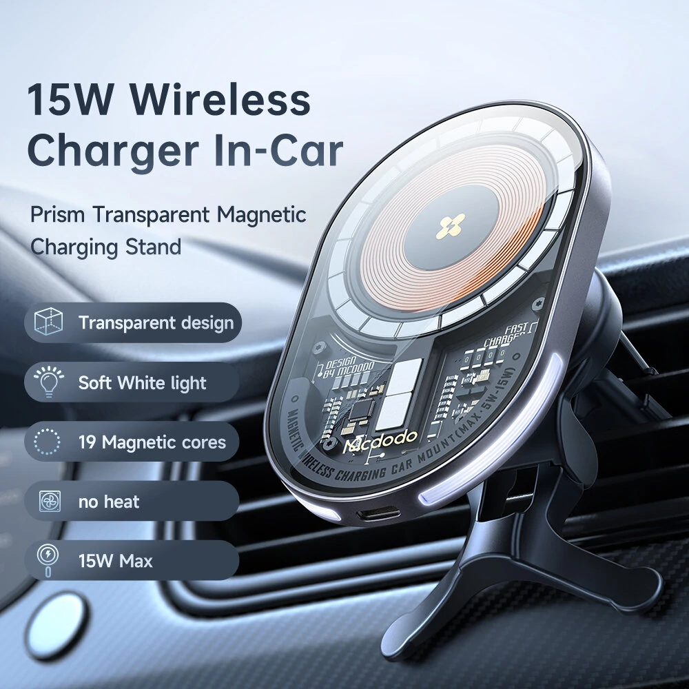 Mcdodo 15W Magnetic Wireless Charger Car Mount PD3.0 QC3.0 Fast Charging Transparent 360° Rotation Breathing Light — view 2
