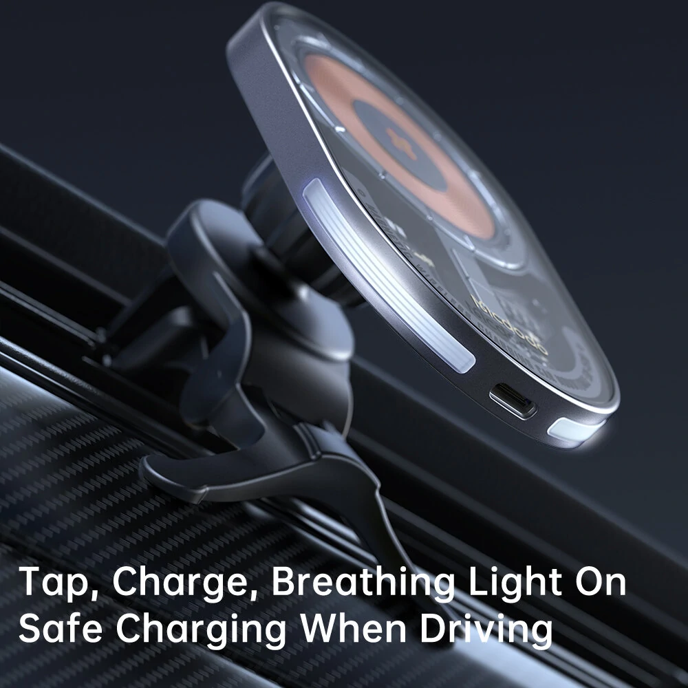 Mcdodo 15W Magnetic Wireless Charger Car Mount PD3.0 QC3.0 Fast Charging Transparent 360° Rotation Breathing Light — view 4