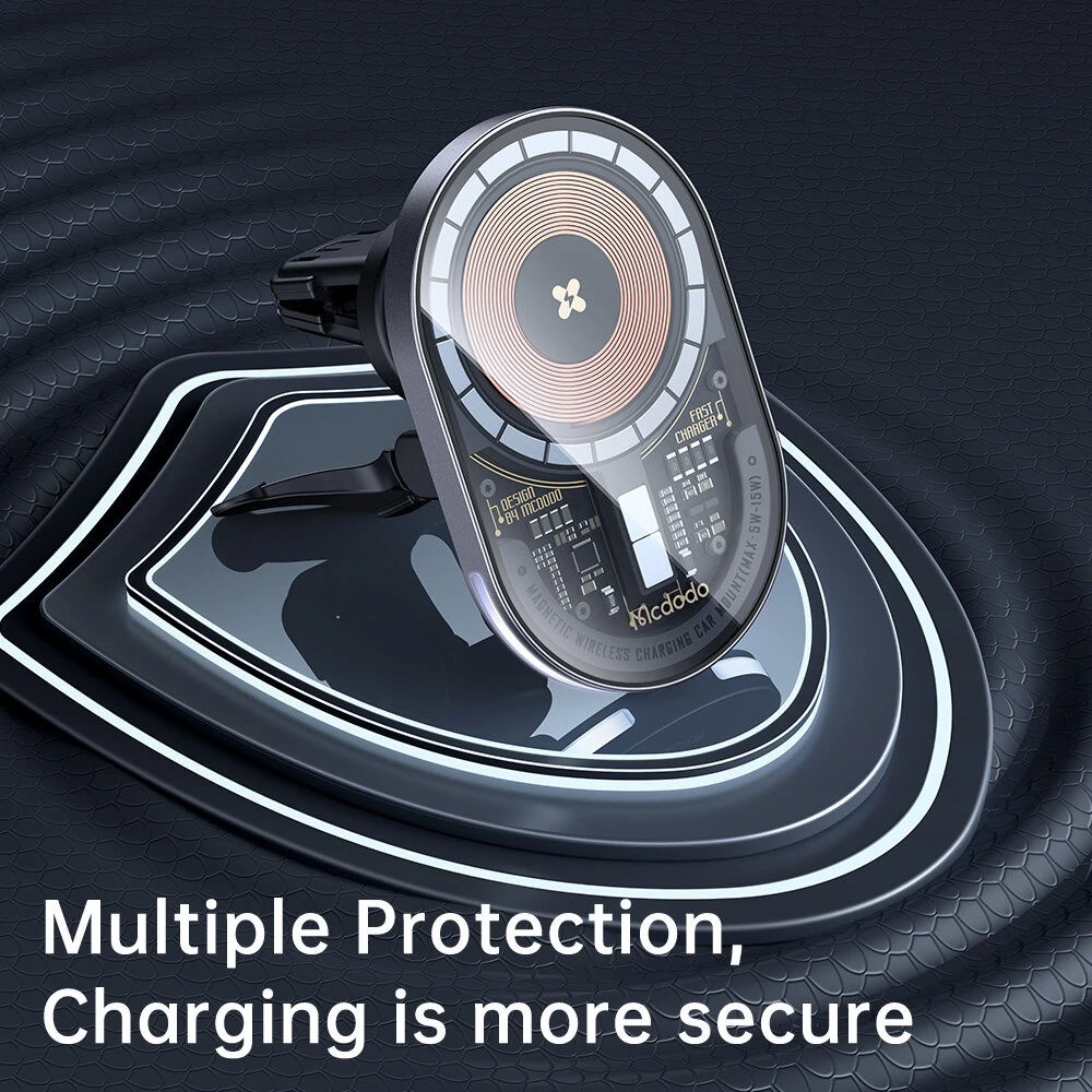 Mcdodo 15W Magnetic Wireless Charger Car Mount PD3.0 QC3.0 Fast Charging Transparent 360° Rotation Breathing Light — view 6