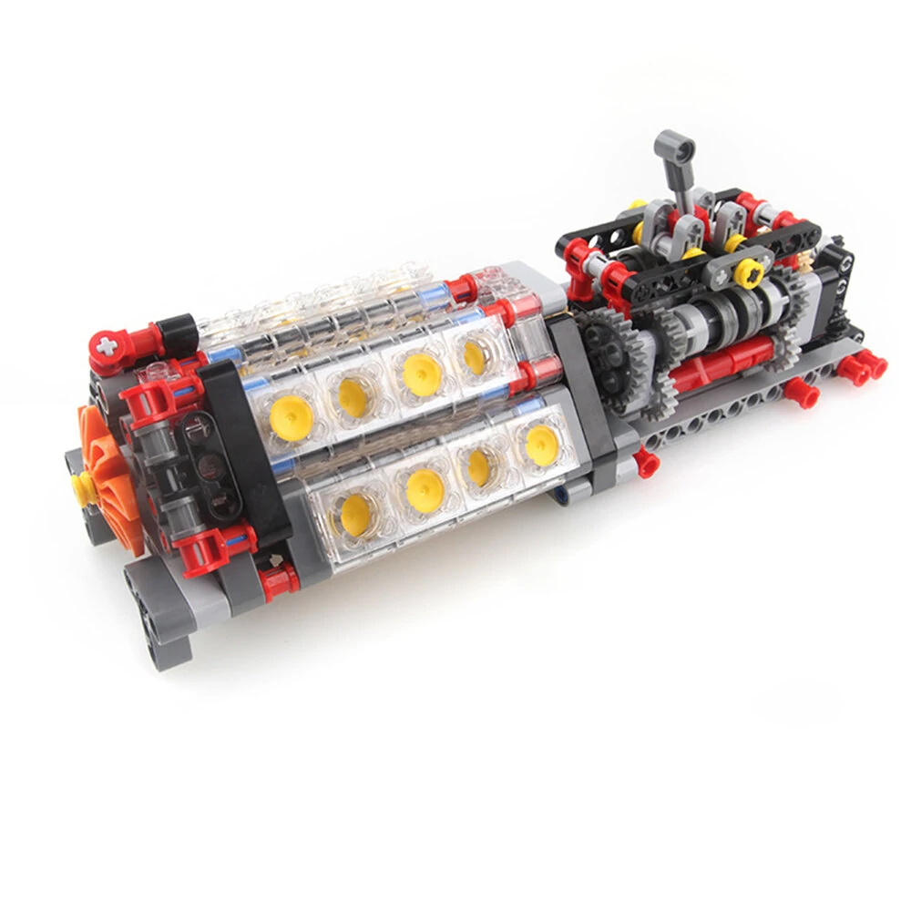 Mechanical Group V16 Cylinder Engine matched 6 Speed Gearbox MOC Building Bricks Parts Pack Blocks Model DIY Education Toys Gift — view 2