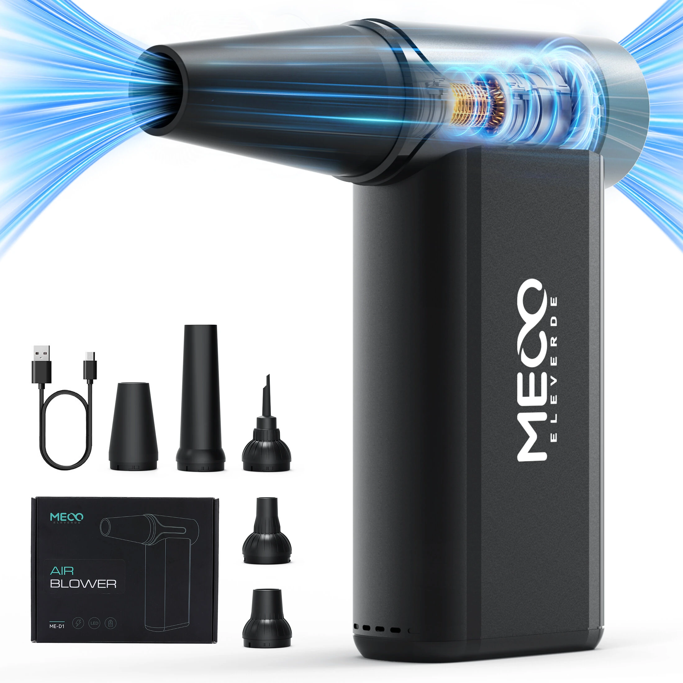 MECO ELEVERDE D1 Electric Air Duster 8-Gear to 130000RPM  Keyboard Cleaner Rechargeable Cordless for Keyboard, Car, Pet Hair — view 2