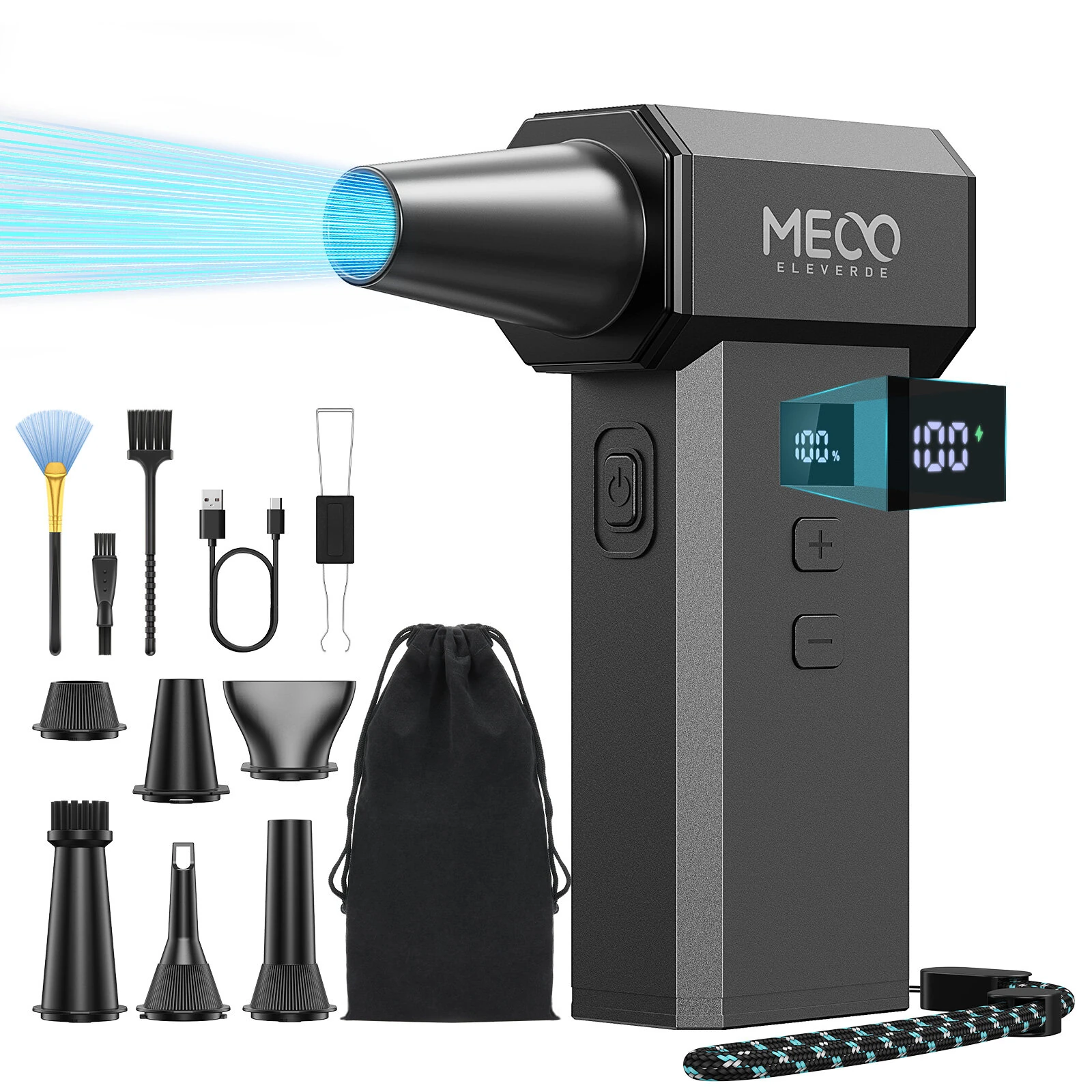 MECO ELEVERDE ME-CA3 Electric Air Duster 220000 RPM Powerful Air Blower for PC Keyboard Car Cleaning One Touch Turbo Stepless Speed Control Dual Display 2 Hour Runtime — MECO ELEVERDE