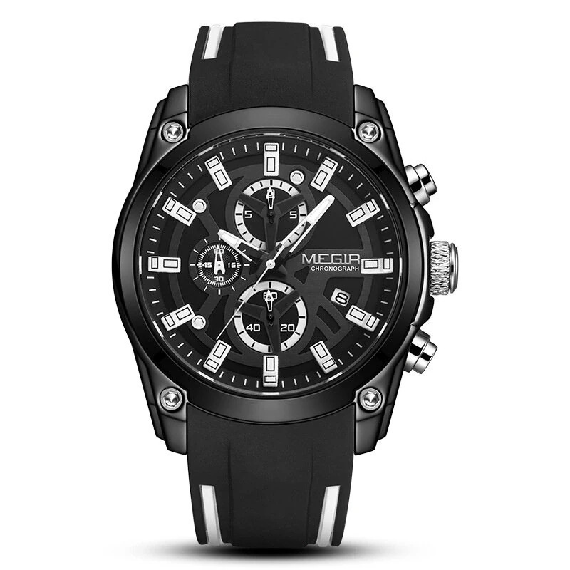 MEGIR Men Chronograph Quartz Watch with Date Luminous Hands, Sport Wristwatch Silicone Strap Waterproof Watch — view 2